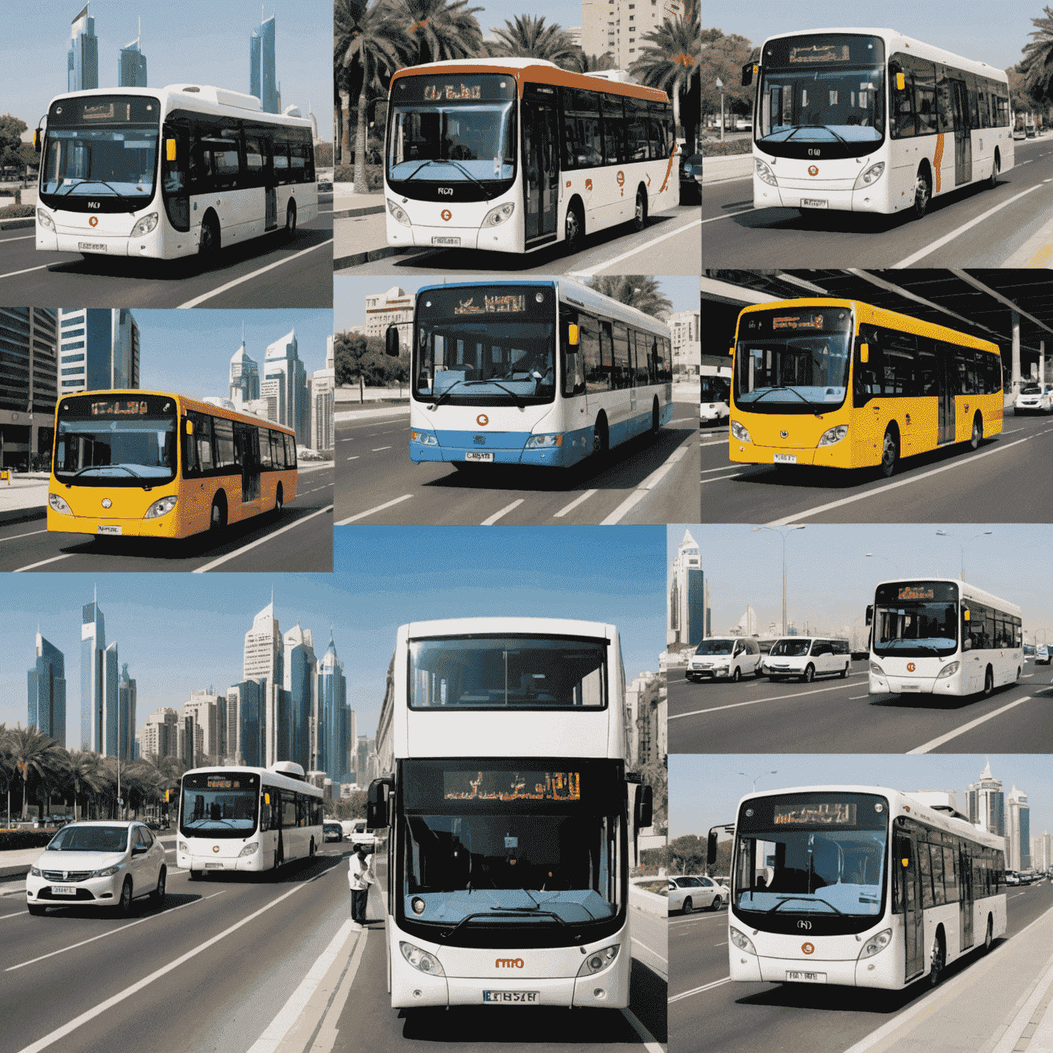 A collage of images showcasing various road transport options in the UAE, including metro, buses, and parking meters. The images should convey the convenience and flexibility offered by the road card plans.