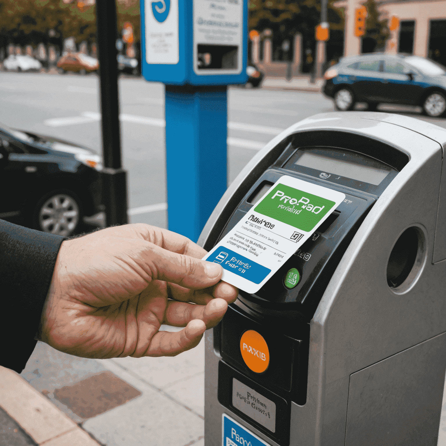 Image of a prepaid parking card being inserted into a parking meter